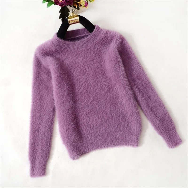 Кашемировый свитер зимний теплый свитер пуловер с круглым вырезом и длинным рукавом вязаный Повседневный свободный Свитер Женские базовые Топы SW678