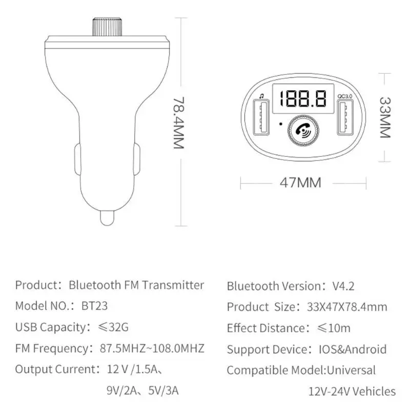 Громкая связь MP3 плеер FM передатчики QC3.0 беспроводной Bluetooth автомобильное USB зарядное устройство FM модулятор передатчик Радио адаптер