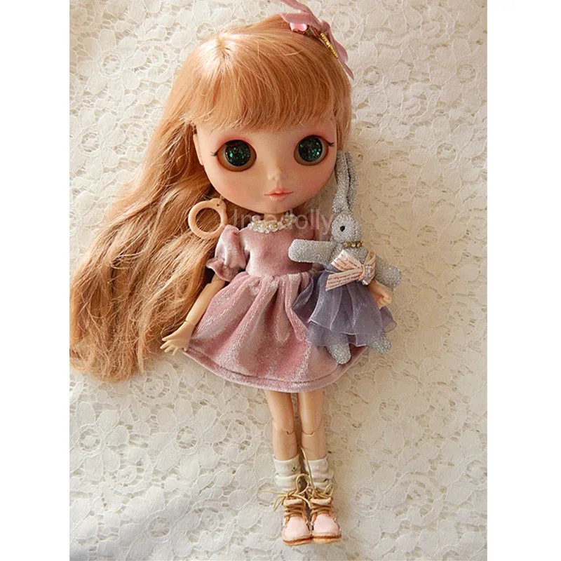 

1 Set Lovely Pink Dress + Headwear + Rabbit Clothes for Blyth, Licca, Azone 1/6 Doll Clothing Accessories