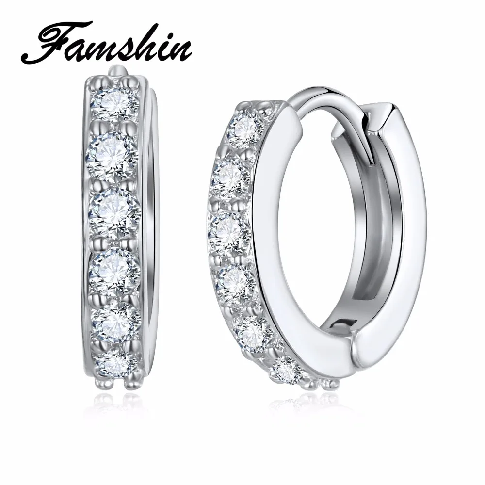 FAMSHIN Новое поступление супер блестящие круглые циркониевые Кристаллы Модные женские серебряные женские серьги-гвоздики ювелирные изделия подарок на день рождения