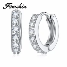 FAMSHIN Новое поступление супер блестящие круглые циркониевые Кристаллы Модные женские серебряные женские серьги-гвоздики ювелирные изделия подарок на день рождения