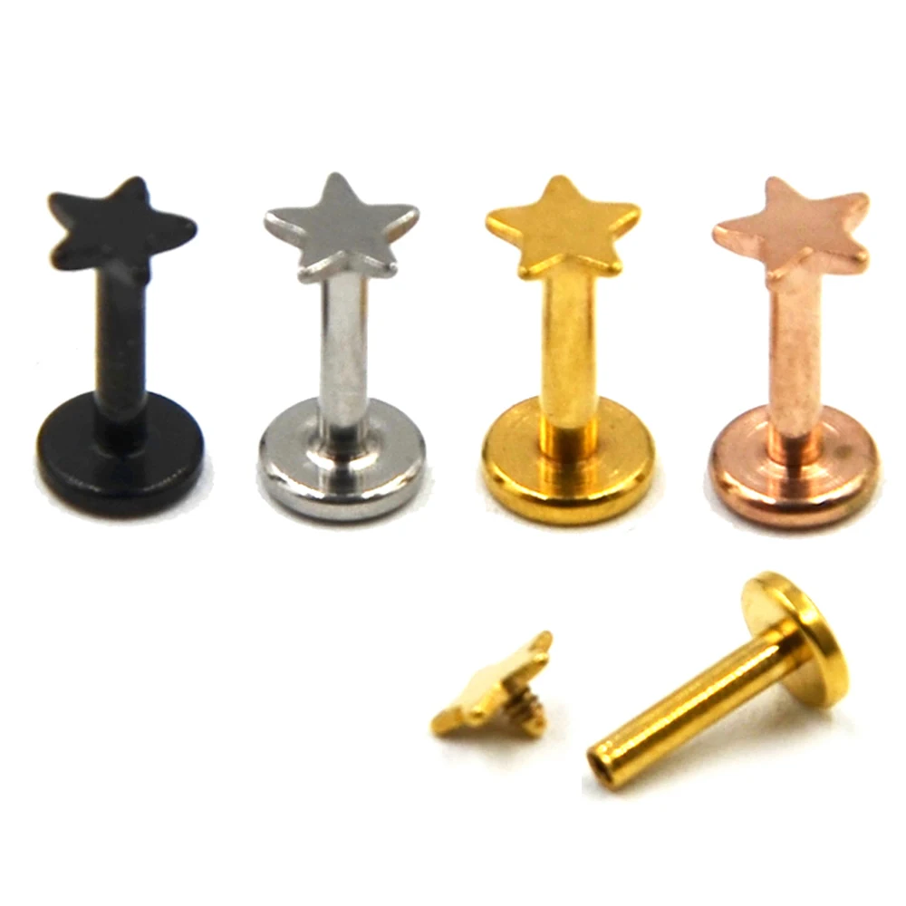 

Star Labret Stud Ring 12pcs Surgical Steel 16 Gauge Barbell 8mm / 6mm Tragus Lip Piercing Monroe Jewelry Earring Cartilage Helix