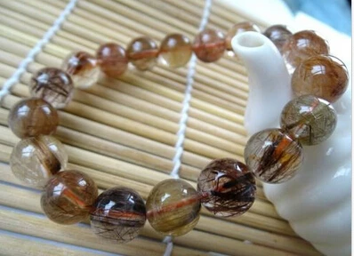 

001925 genuine green rutilated quartz rock round beads stretch bracelet