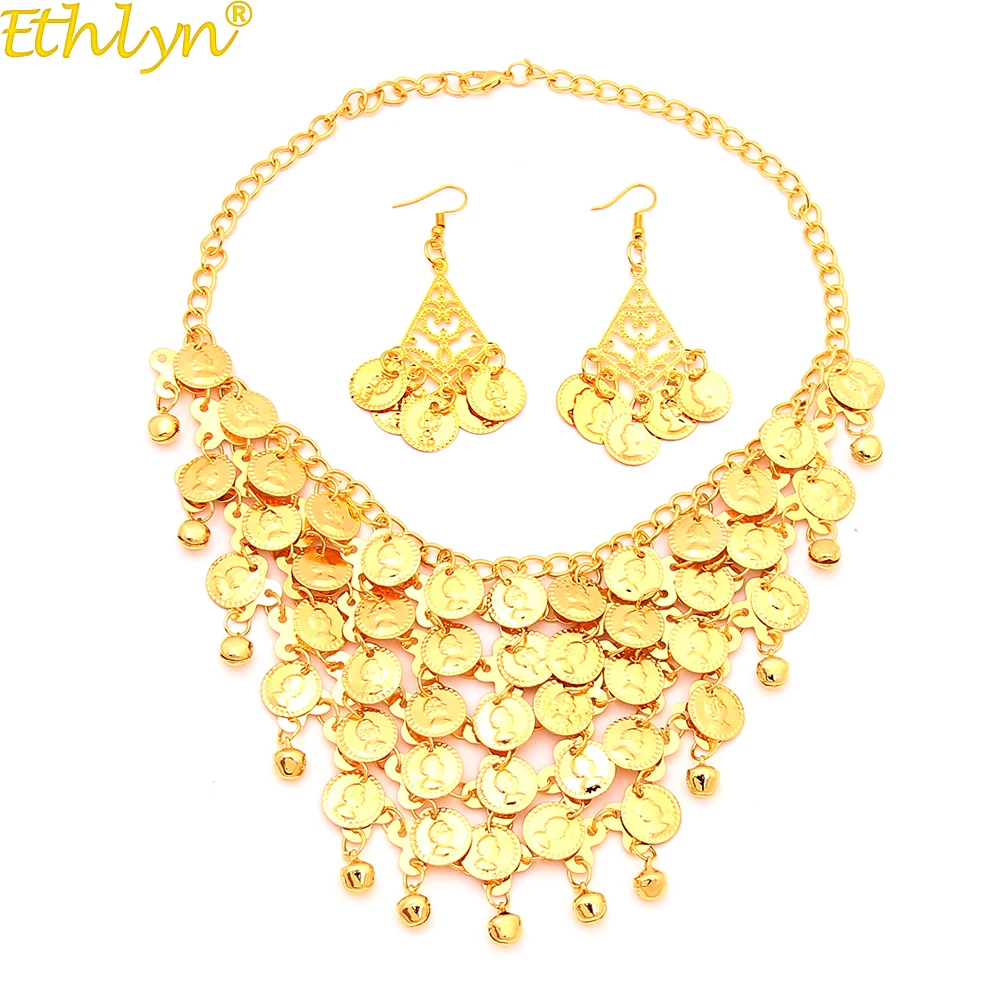 

Ethlyn Belly Dance Jewelry / Belly Dance Necklace / Belly Dance Earrings Gold Color Indian Style Jewelry Sets