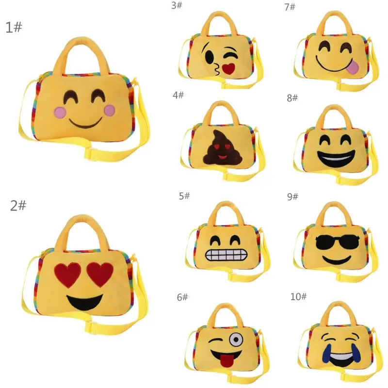 

Fashion Children Emoji Face Expression Plush Toy Handbag School Bag Storage Gift