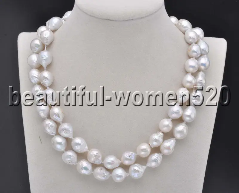 

Z8241 12mm White Almost Round Edison Keshi Reborn Pearl Necklace 33inch