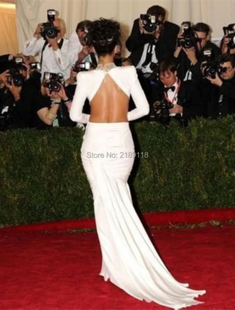 New-Rihanna-Celebrity-Dresses-White-Sexy-Two-Piece-Long-Mermaid-High-Collar-Crystals-Open-Back-Red (3)