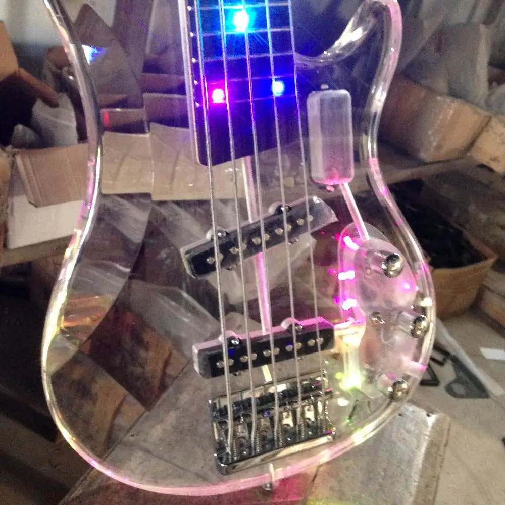 High quality 4 strings led light acrylic electric bass guitar/5 strings guitar have more led light color can choose