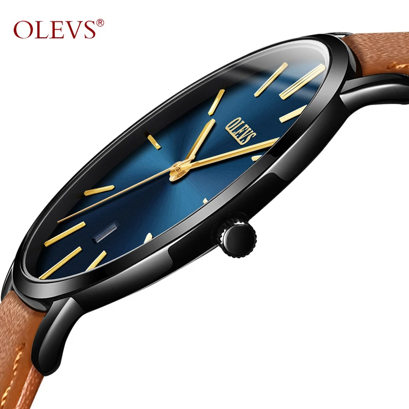 OLEVS Ultra Thin Design Wristwatches For Male Leather Watchband Waterproof Scratch Resistant Men Watch Clock Fashion