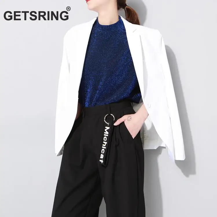GETSRING Women Blazer Jacket Vintage White Black Blazers Spring Autumn