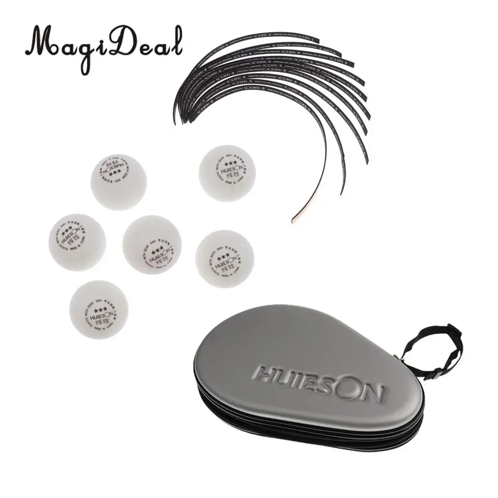 MagiDeal Waterproof Table Tennis Paddle Bat Hard Case Cover + 6Pcs 3 Star Ping Pong Balls + 10Pcs Bat Sponge Protect Edge Tape 