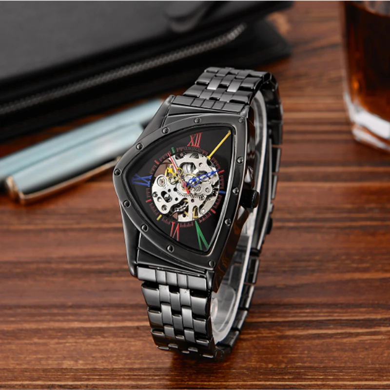 

2019 new style Transformers series high quality Stainless steel Triangle shape Skeleton Mens Automatic mechanical watch