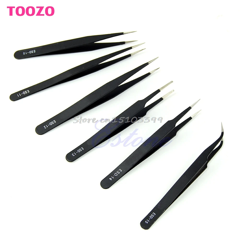 

6Pcs/set Safe New Resists Corrosion Anti-static Tweezers Maintenance Tools ESD10-15 G08 Whosale&DropShip