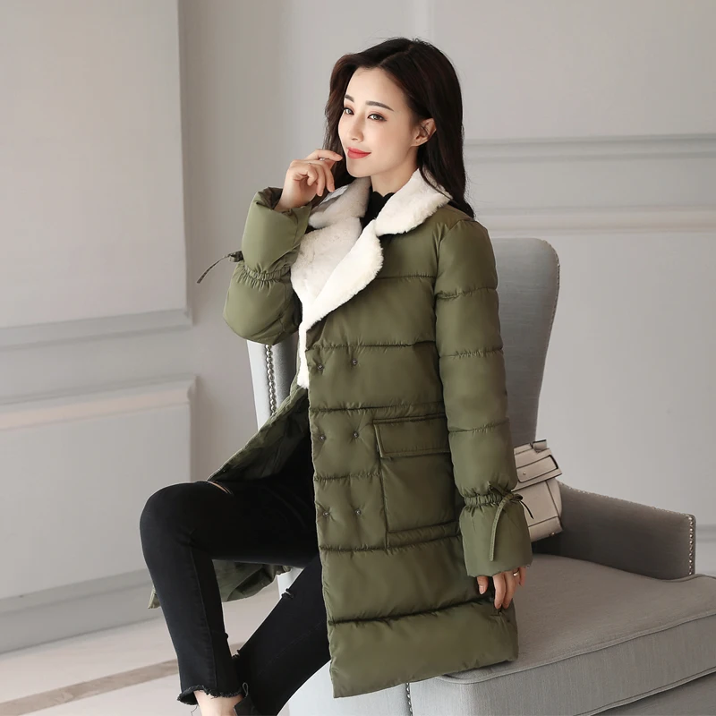 Зимняя женская куртка из овечьей шерсти, теплое модное зимнее пальто с отложным воротником, Корейская Толстая парка с расклешенными рукавами, верхняя одежда на пуговицах