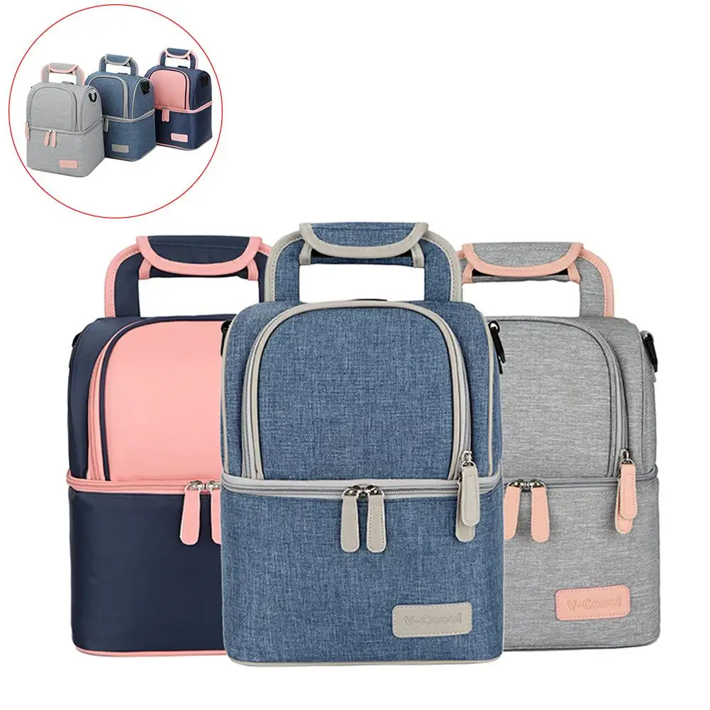 

Thermal Lunch Box Cooler Food Double Layer Women Baby Milk Bottle Bag Backpack Set