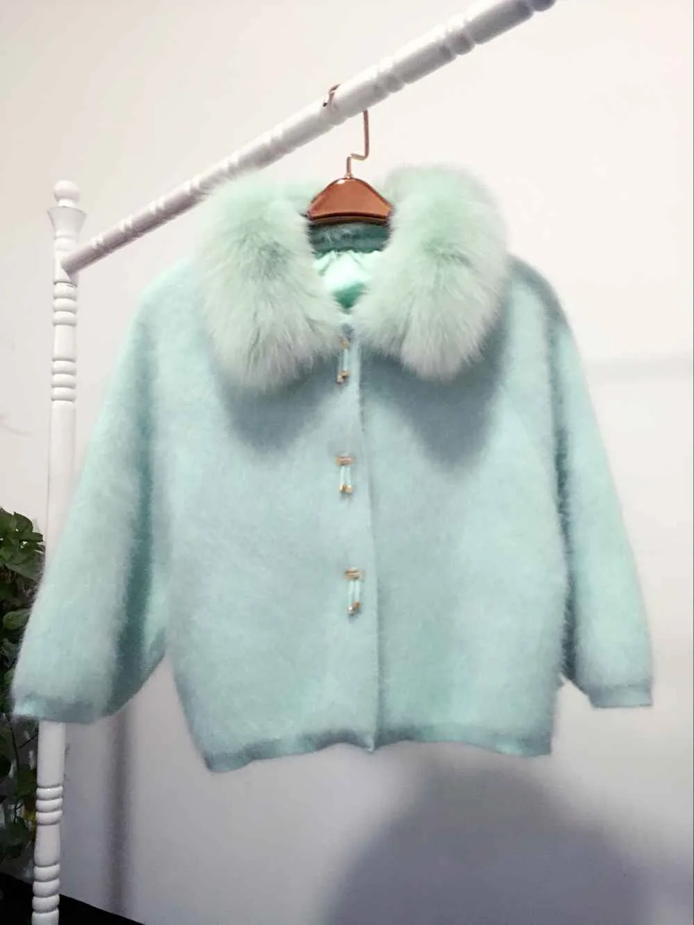 

New Ladies BianFuShan Short Mink Cashmere Cardigan Coat Fox FurThick Loose Sweater FreeShipping