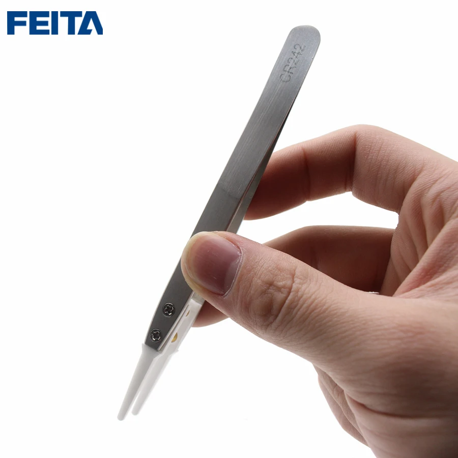 

FEITA CR242 Heat Resistant Ceramic Tweezers Set with flat round Fine Tips for Hand Assembly Tools, DIY,Phone Repair,Electronics