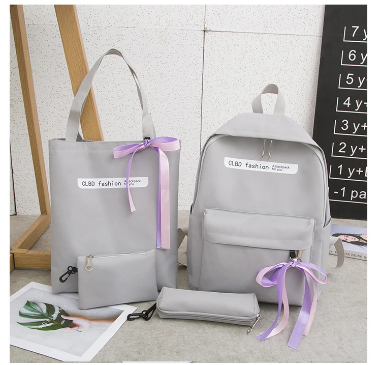 4 комплекта/шт Женский нейлоновый рюкзак, женские школьные рюкзаки с лентами, школьный ранец для девочек-подростков, Студенческая сумка для книг, Женская ранец