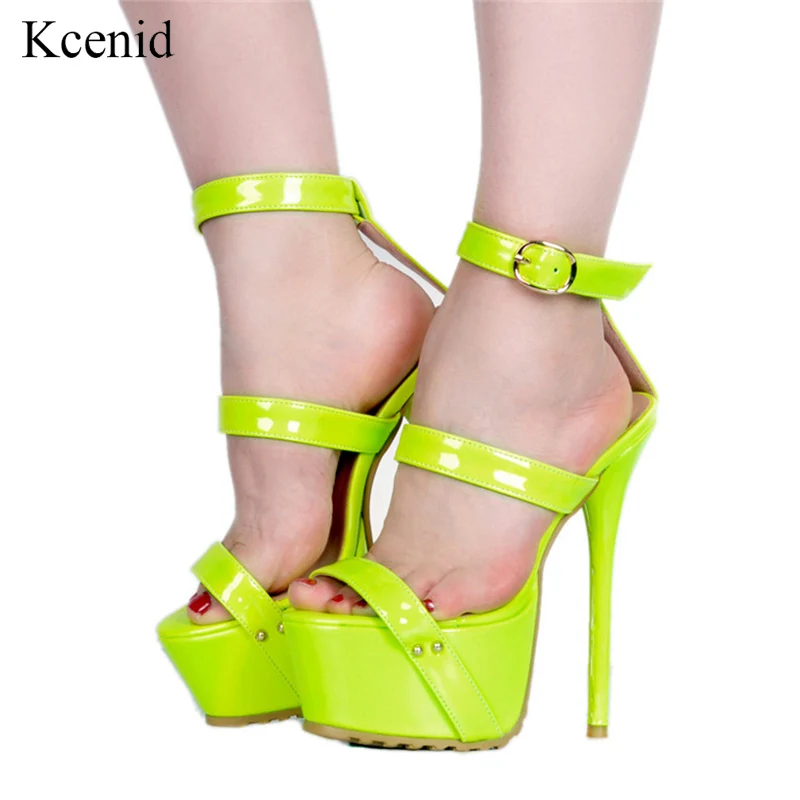 

Kcenid 2019 Summer platform sandals style sexy 15cm women sandals high heels open toe buckle nightclub shoes yellow big size 47