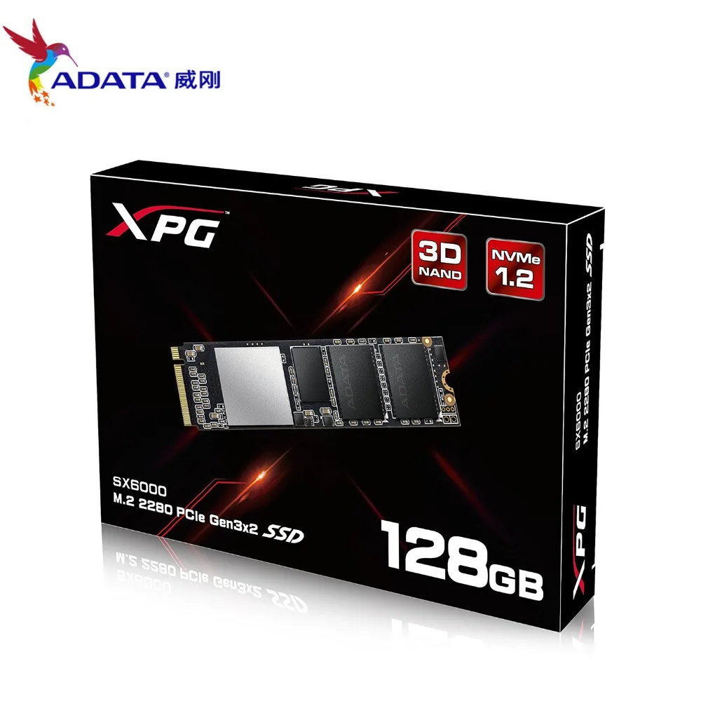 ADATA XPG SX6000 PCIe 128GB 3D NAND PCIe Gen3x2 M.2 2280 NVMe 1,2 R/W до 1000/800 МБ/с. Твердотельный накопитель(ASX6000NP-128GT-C