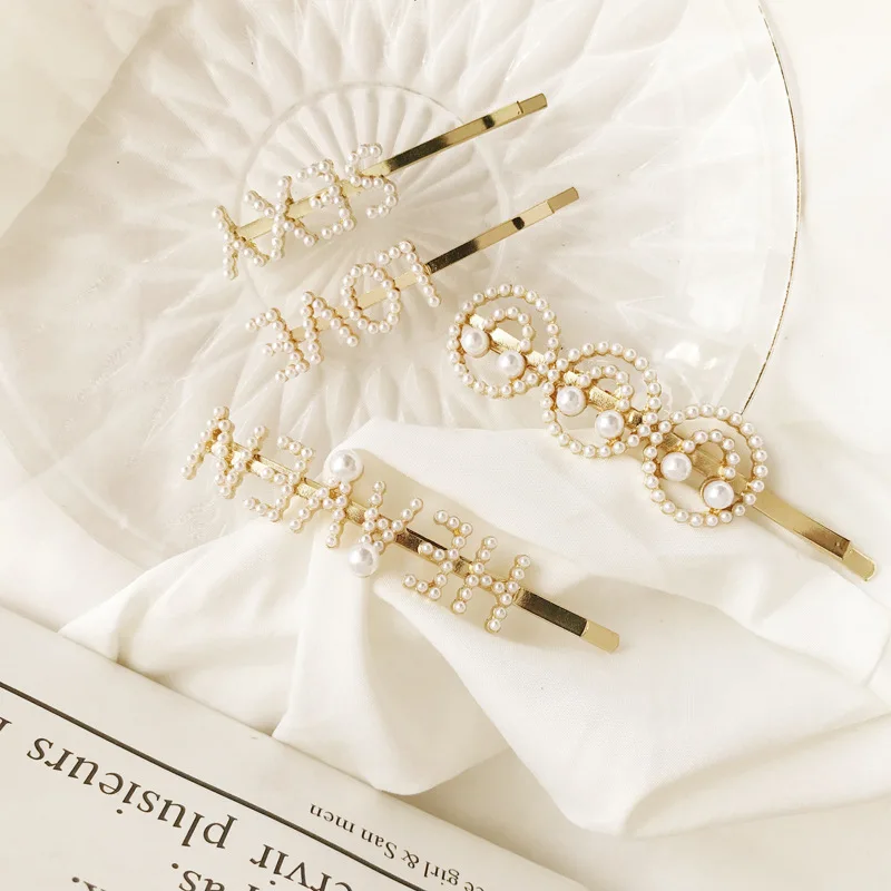 Hot Sale Women Girls Fashion Elegant Pearl Hair Clips alloy Hairpins Female Hair Styling Accessories F013