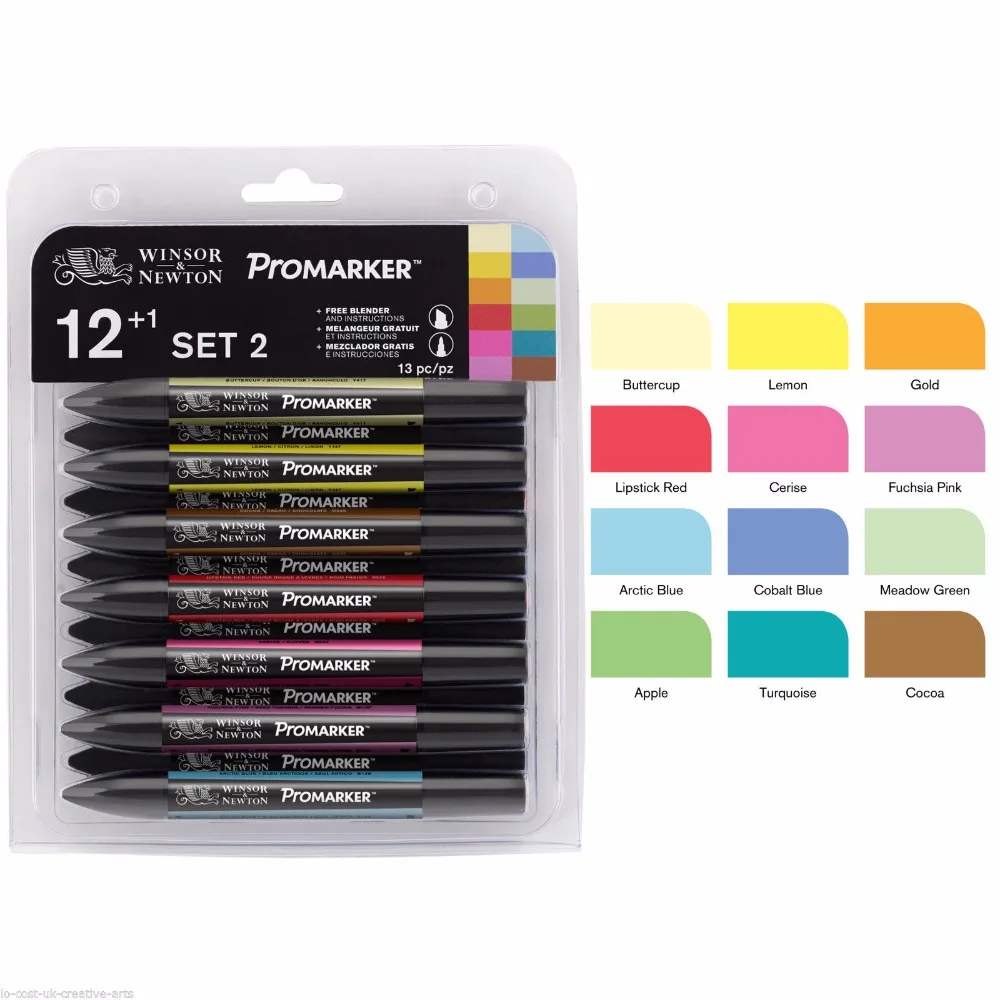 WINSOR & NEWTON Promarker 세트 트윈 팁 알코올 기반 마커 펜, 6 색 12 색 디자인 아티스트용 전문 마커