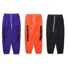 Новая осень Винтаж Штаны Мода в стиле хип-хоп эластичный пояс бегунов Штаны Повседневное пот Штаны мужские свободные мульти-Карманы Грузовые штаны