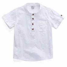 Новые рубашки для мальчиков хлопковая блузка для маленьких мальчиков и девочек, летняя одежда для детей детские белые рубашки с воротником-стойкой, красивая рубашка, топы
