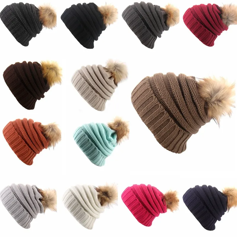 1pcs-Hat-Female-Winter-Caps-Hats-For-Women-Ladies-Girls-Fur-Pompon-Crochet-Braided-Knit-Beanies