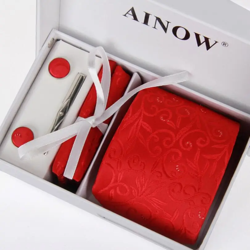 Ainow Новые однотонные Для мужчин галстук бабочка комплект в подарочной коробке