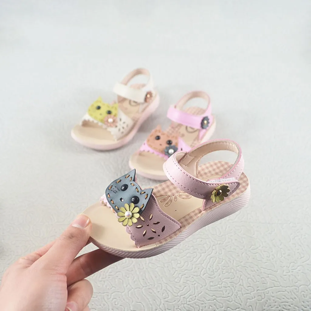 

Summer Infant Kids Baby Girls sandals open-toed Breathable Cute Cat Cartoon Pearl Princess Sandals Casual Princess Shoes