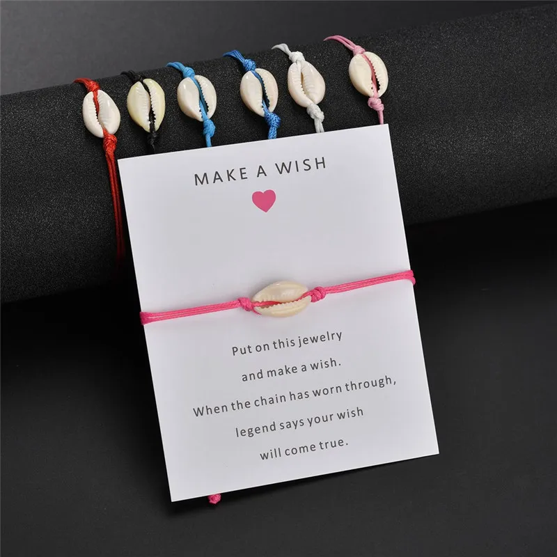 

Love Nature Shell Charm Bracelet Kraft Paper Wish Card Gift Handmade Red String Bracelets for Women Men Kids Jewelry