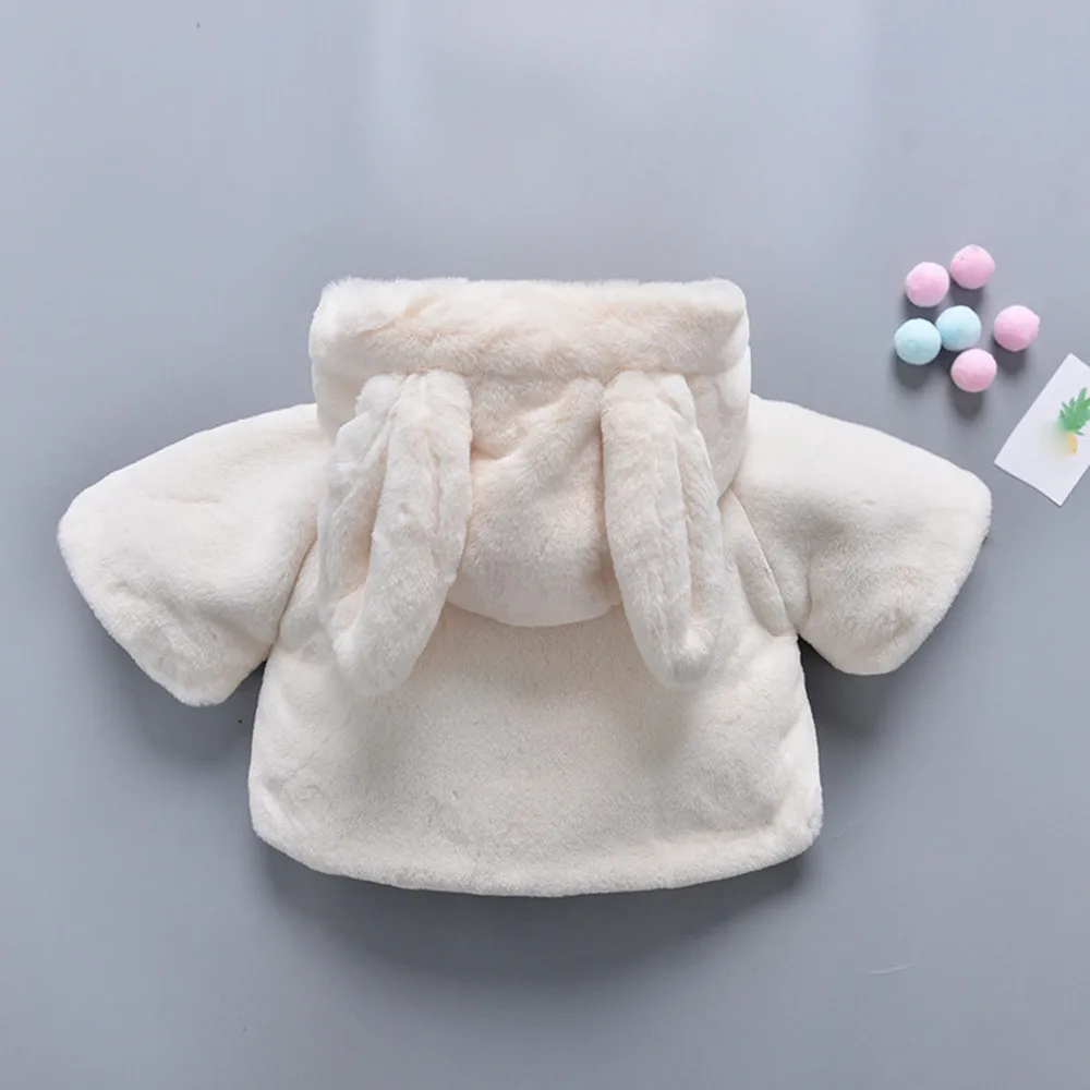 Muqgew для новорожденных Детские Зимние куртки для девочек; пальто для маленькой девочки, милые заячьи ушки бело-розовое пальто с мехом# XTN