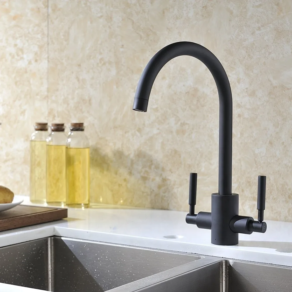 Bagnolux Solid Brass Contemporary Brushed Steel Double Lever Kitchen Sink Mixer Bar Taps Ideal Standard Tap Volcano Black Taps
