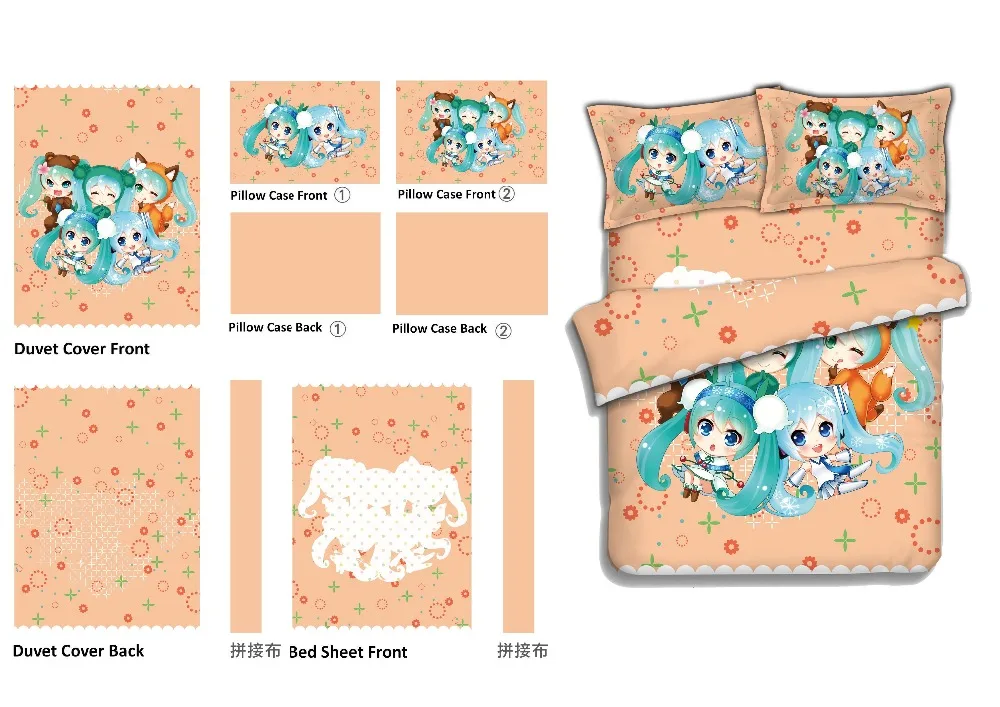 

Vocaloid Snow Hatsune Miku Japan Anime Bed Sheet or Duvet Cover with Two Pillow cases bedding CP160103 Linen