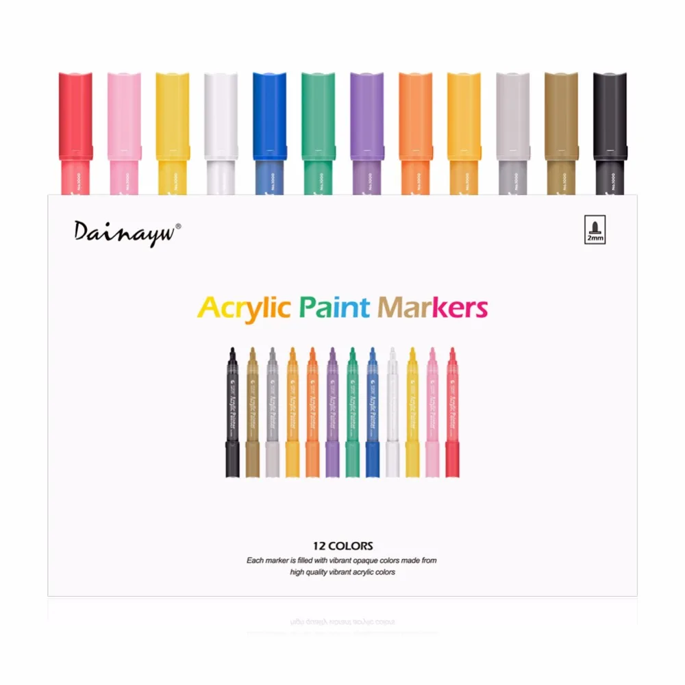 Dainayw 12Colors Acrylic Paint Marker pen Waterproof Paint Art Marker