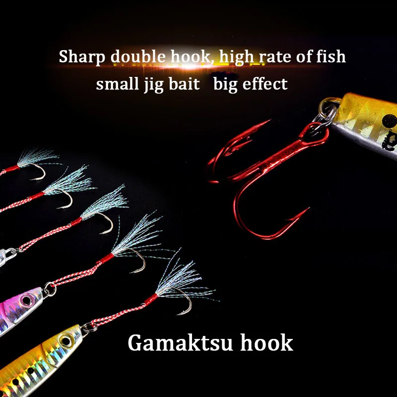 UCOK 5pcs/pack 60g luminous metal jig bait beach long casting 10.7cm 5color assist hook roped metal jig bait lure fishing tackle