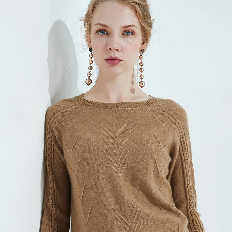 

100% Pashmina Knitwear Woman Sweaters Oneck Pullovers Winter New Arrival 4Colors Soft Warm Sweater Ladies Standard Clothes Tops