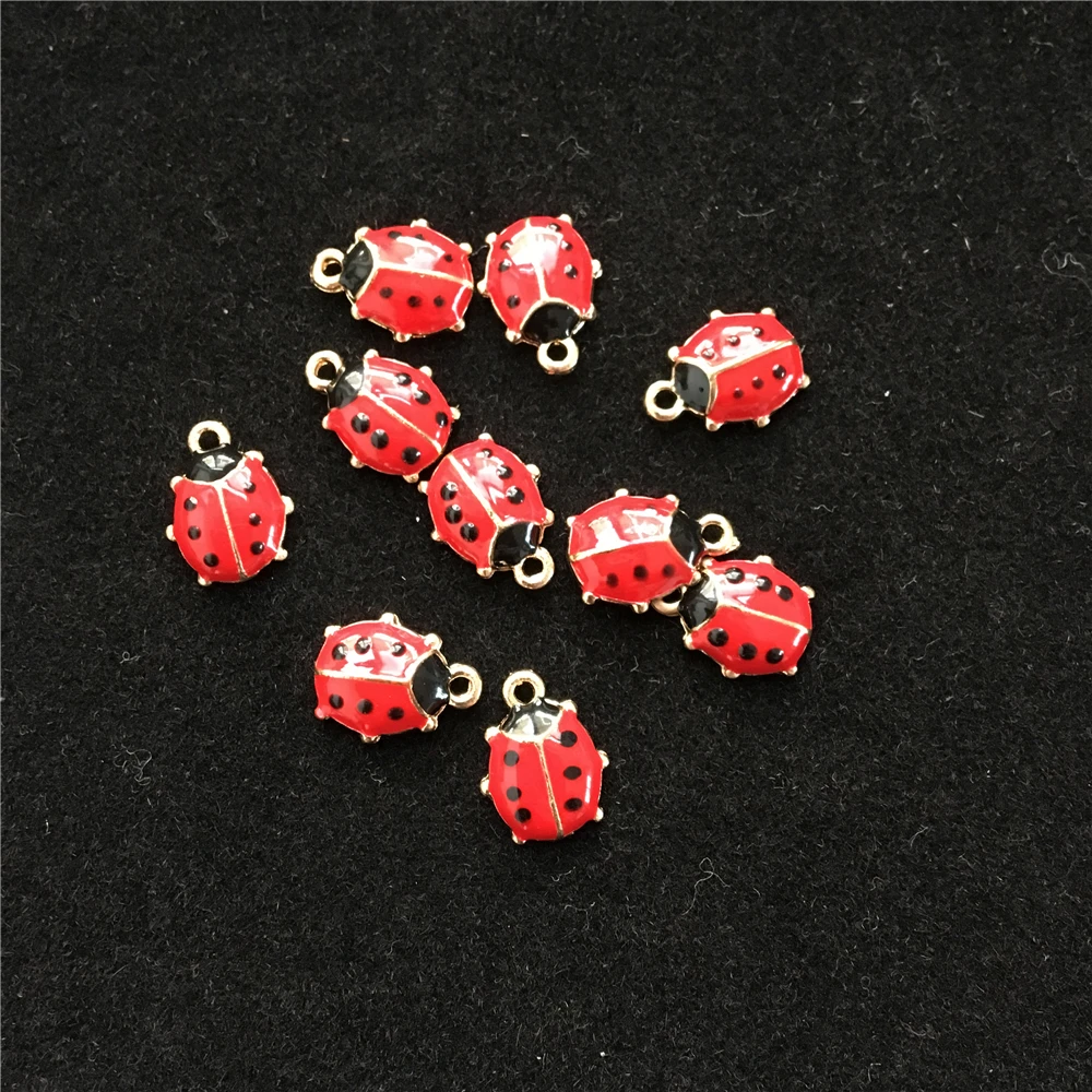 

Wholesale 20PCS DIY Jewelry Gold Tone Red Enameled Ladybug Alloy Charms Bracelet Necklace Pendants Jewelry Accessories 11*9mm