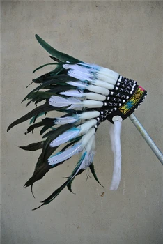 

Turquoise indian feather headdress Replica made feather headpiece headband costume for Halloween party event supply