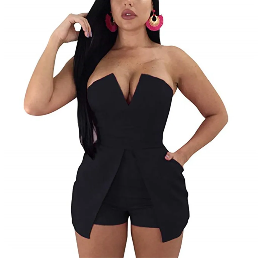 Без бретелек Playsuit женские Комбинезон Элегантные Разделение Regular Fit шорты сексуальные комбинезон на молнии женский комбинезон Combishort D1