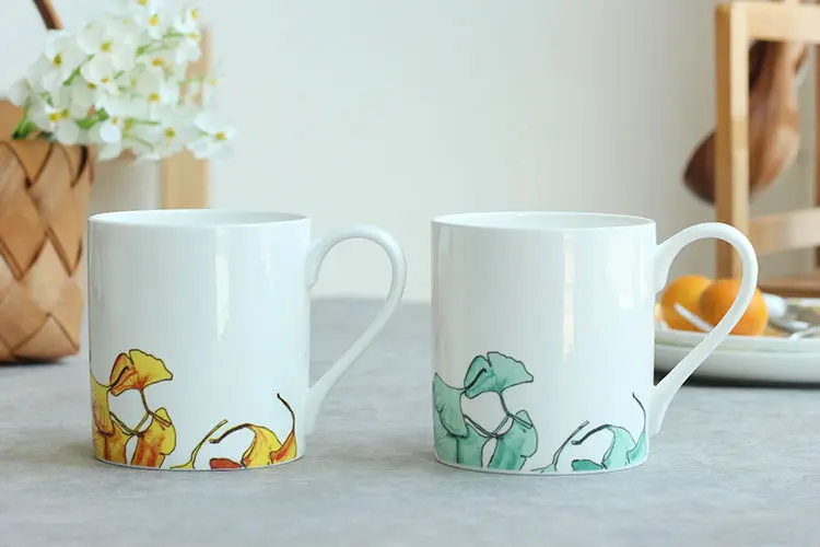 Set of 2 400ml Bone China Ceramic Mugs  Cups Large Capacity Porcelain Couple Mugs Premium Drinkware Stoneware Fancy Gifts (5)