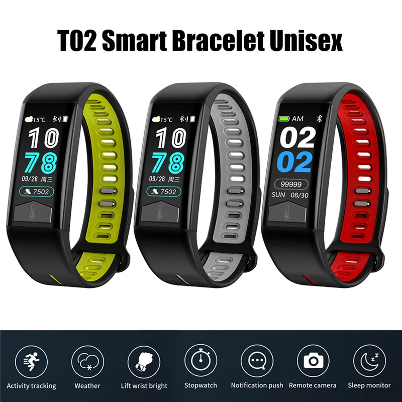 

T02 Body Temperature Heart Rate Monitor IP68 Waterproof Activity Record Bluetooth Music Weather Health Smart Watch Band