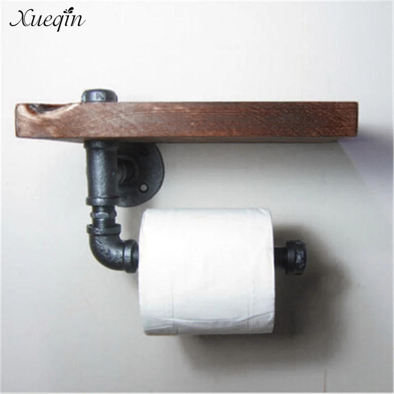 Сюэцинь Высокое качество Ретро Железный держатель для туалетной бумаги ванная комната отель бумажные салфетки в рулонах подвесной стеллаж деревянная полка