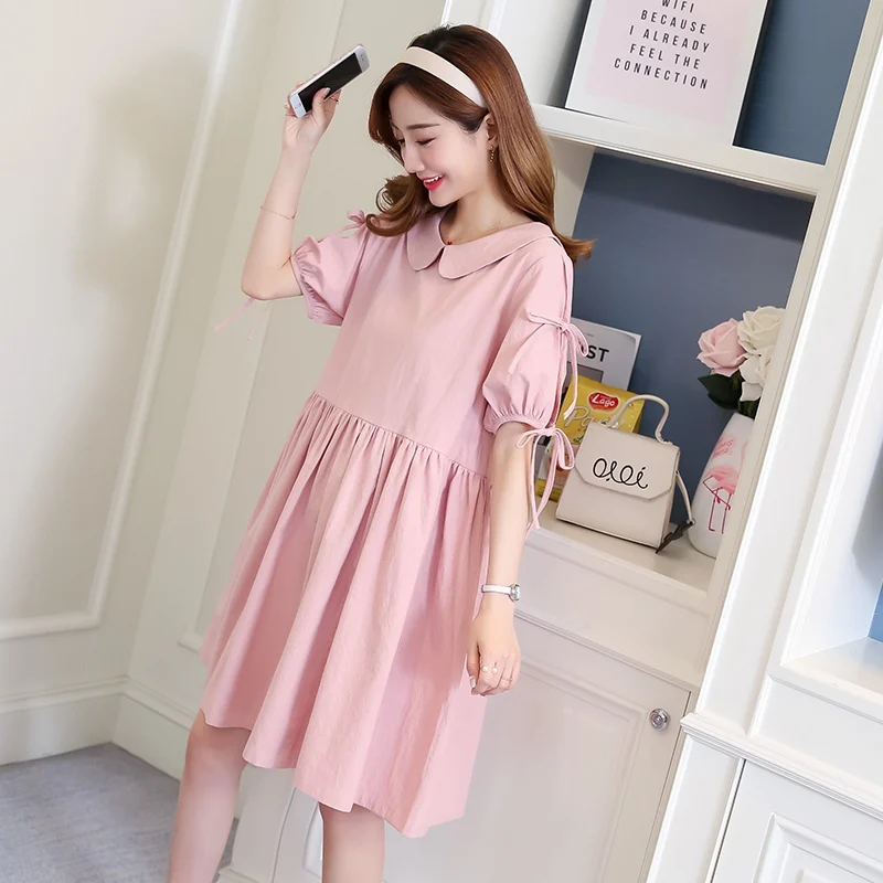

2019 Korean version of pregnant women summer new loose color lace short-sleeved dress pregnancy dress
