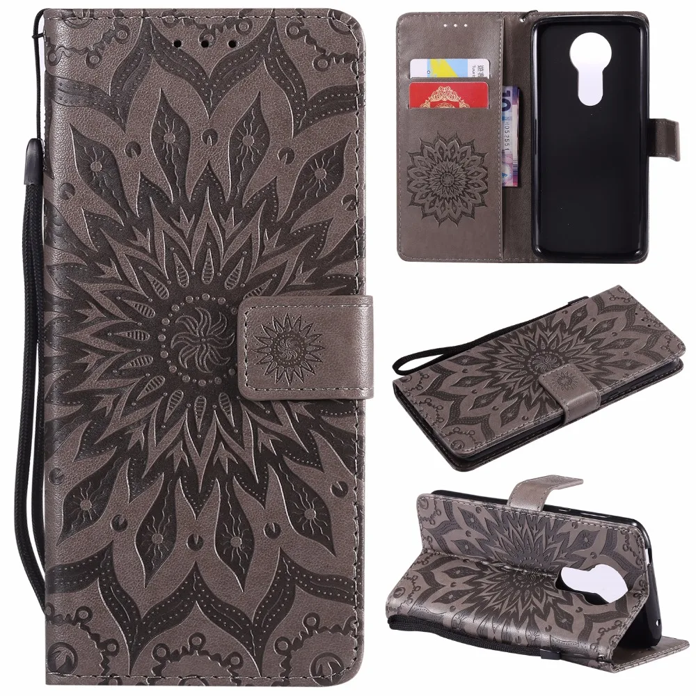 ل موتو E5 زائد موتو E5Plus حالة 3D عباد الشمس بو الجلود خزانة فليب غطاء الأزهار كابا لموتورولا موتو E5 motoE5 الهاتف حالة