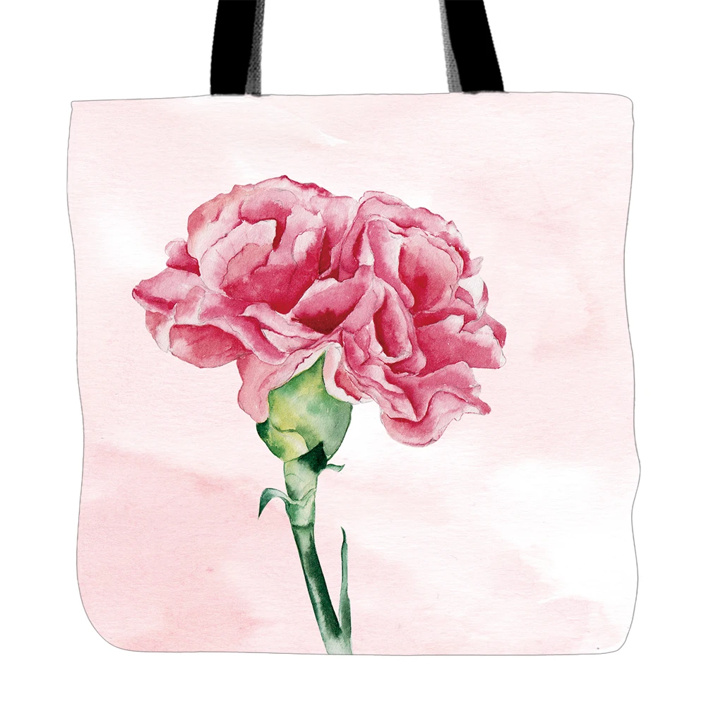 Carnation Flowers Printed Tote Bag For Shopping Food Convenience Women Shoulder Hand Bags Two