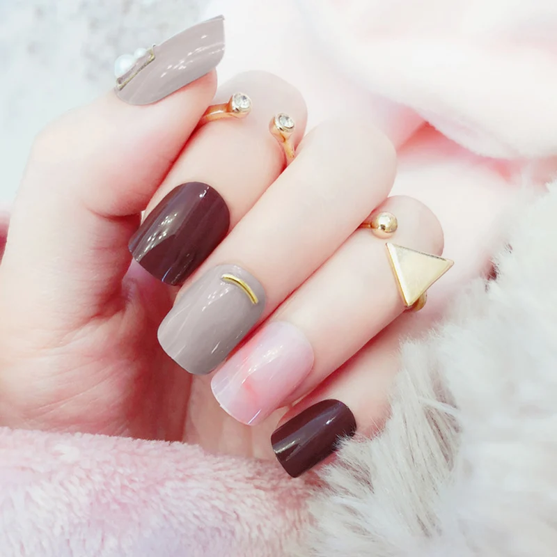 

24pcs Nail Forms Brown Gray Pink for False Nails Fake Nails Art Type for Manicure Daily Short Toe Nail With Accessories