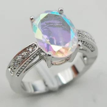 

Rose Rainbow Crystal Zircon White Crystal Zircon Women 925 Sterling Silver Ring F852 Size 5 6 7 8 9