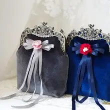 Бархатная сумочка Вечерний Клатч винтажный Ретро кошелек сумки серый/синий женский бархатный мешок с цветком бант сумка с инкрустацией Fatasy